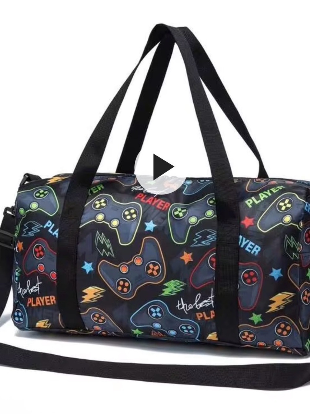 Black Gaming Controller Print Duffel Bag - Kids Travel Tote